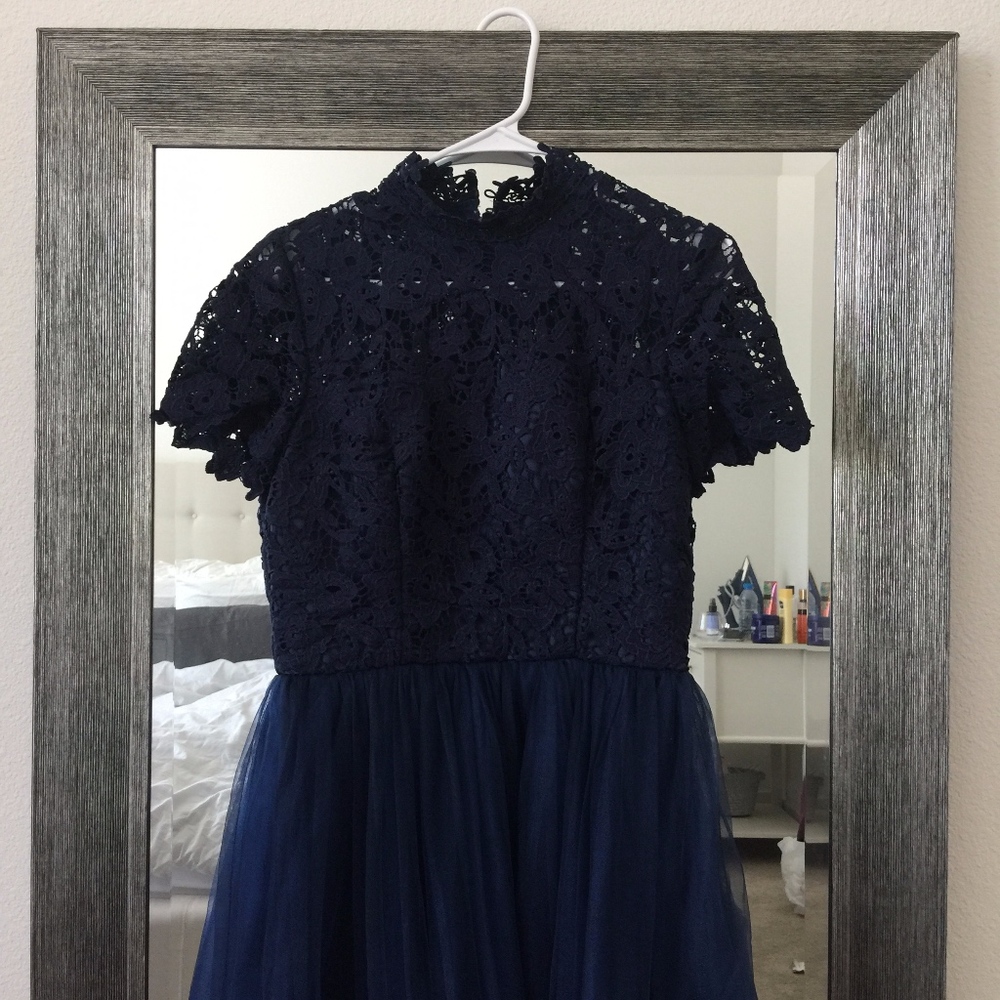 Chi Chi London High Neck Lace Midi Dress With Tull - Picture 7 of 8